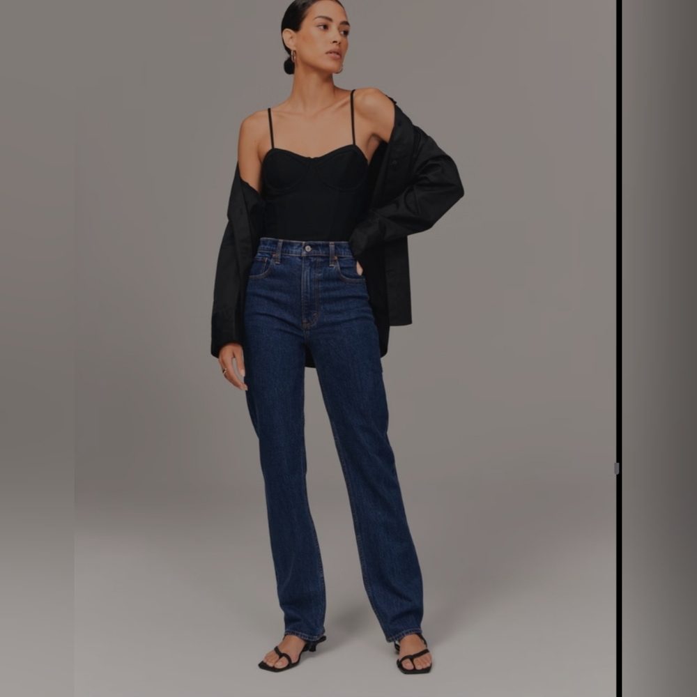 Abercrombie & Fitch High-Rise Straight-Leg Jeans in Dark Blue